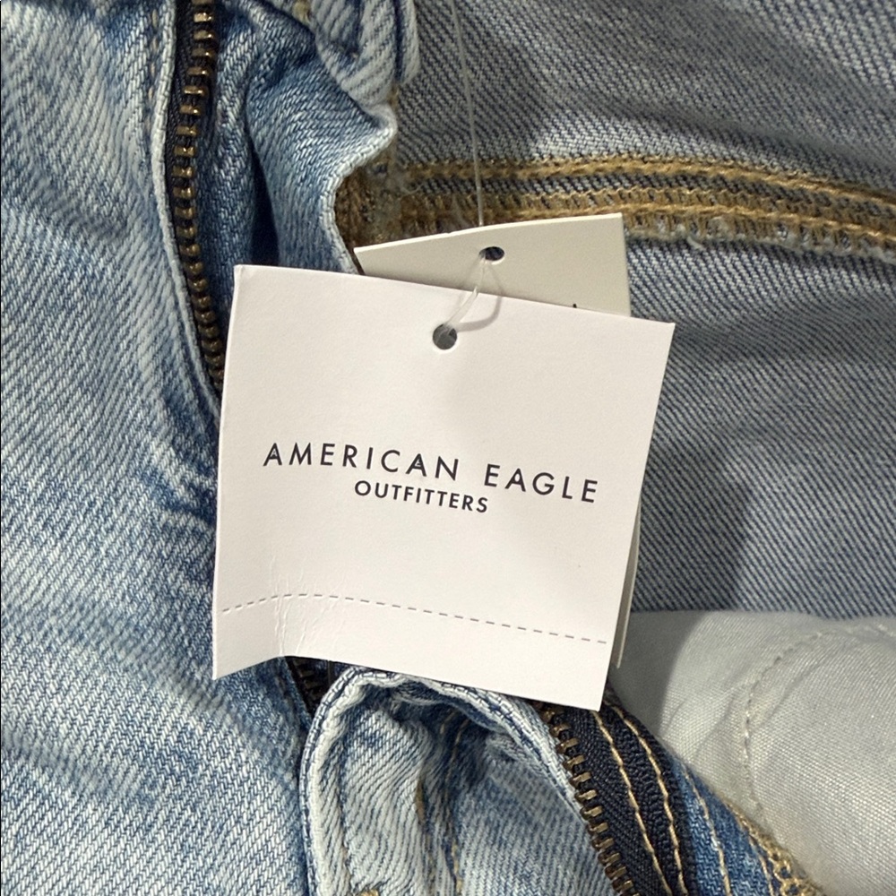 American Eagle Outfitters Light Blue Distressed Straight-Leg Jeans - Picture 2 of 6